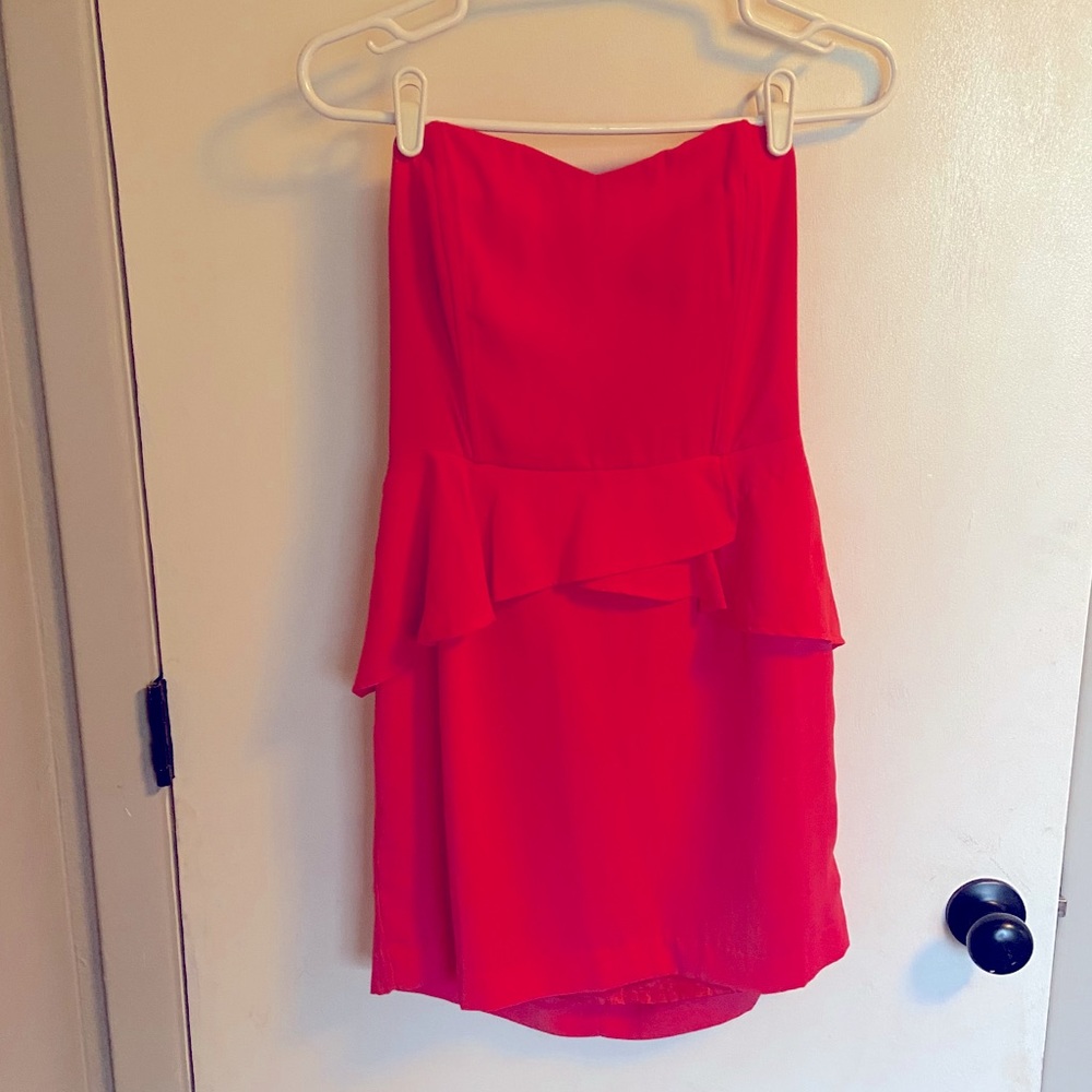 Strapless coral mini dress